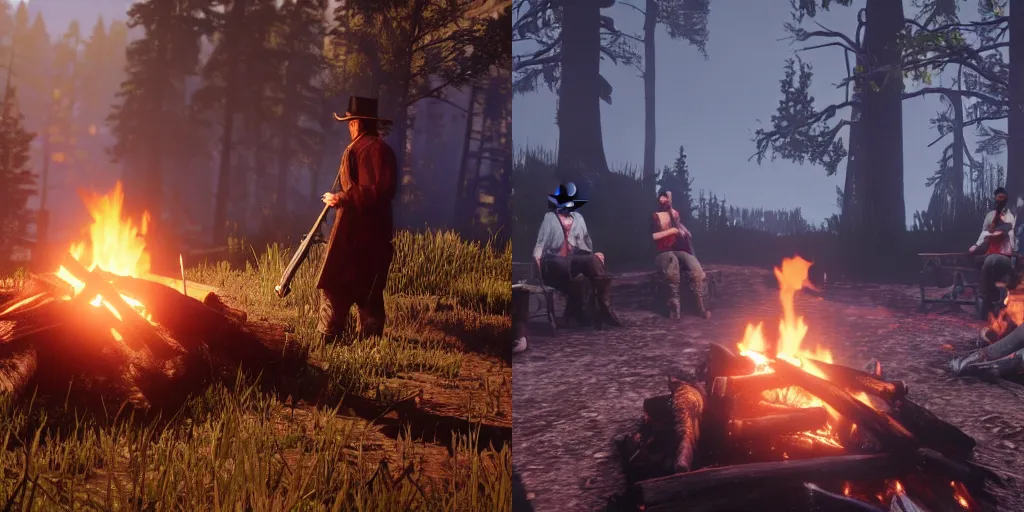 Prompt: A campfire in Red Dead Redemption 2