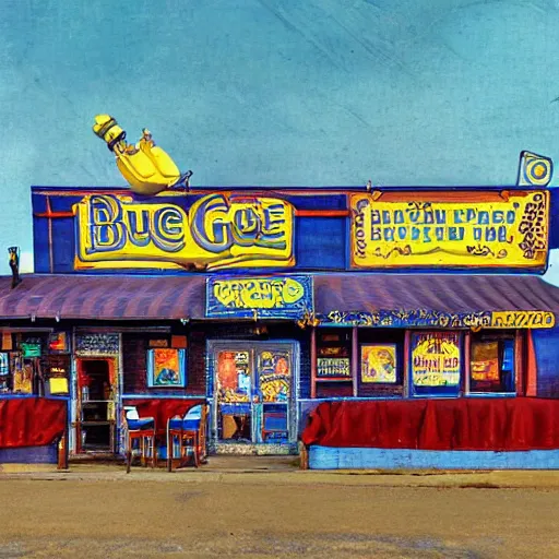 Prompt: the blue goose tavern. a big and famous roadside tavern. delicious fried pudding with sweet liquor is served here. fantasy art, high details