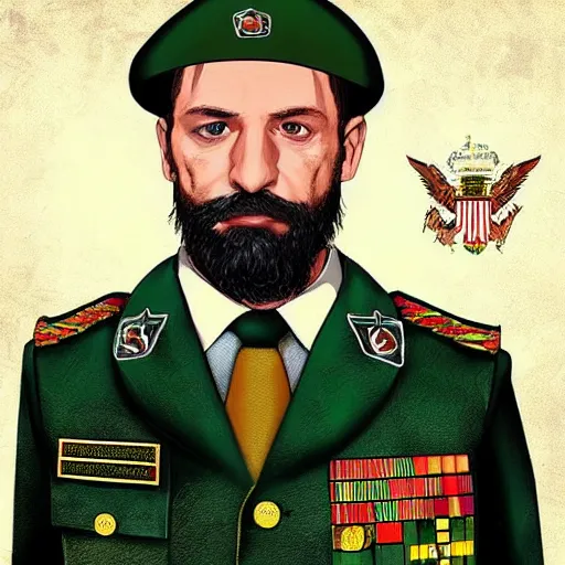 Prompt: “Zelensky with a beard wearing military uniform in GTA V, cover art by Stephen Bliss, Boxart, loadscreen”