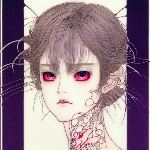 Image similar to prompt: Fragile looking character soft light portrait face drawn by Takato Yamamoto and Katsuhiro Otomo, tattooed face, inspired by Sailor Moon anime, alchemical objects on the side, soft light, intricate detail, intricate gouache painting detail, sharp high detail, manga and anime 2010