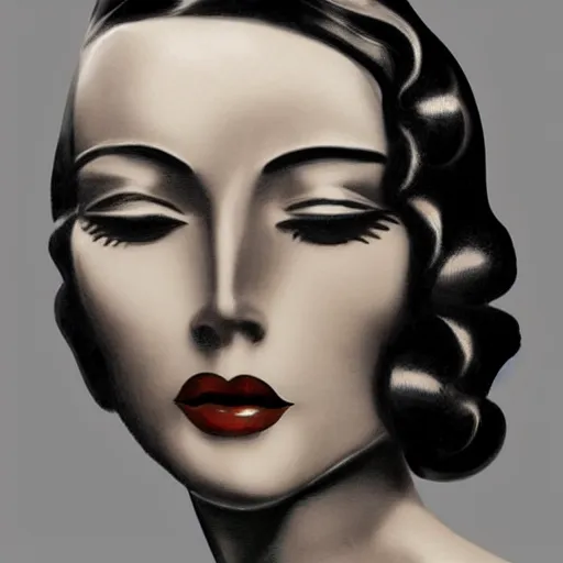 Image similar to art deco lady, detailed, photorealistic