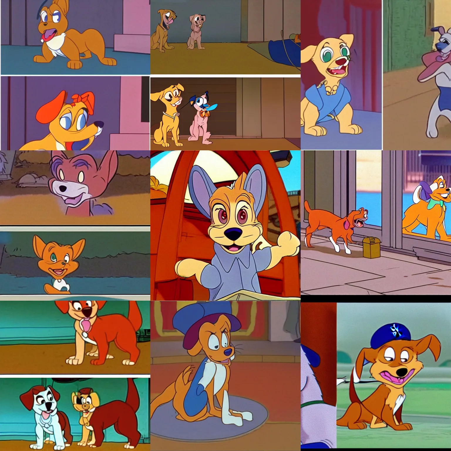 Prompt: dodger from oliver & company ( 1 9 8 8 ) in all dogs go to heaven ( 1 9 8 9 ), animation still, don bluth, disney