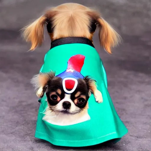 Prompt: chihuahua shih tzu mix breed dog dress like a super hero, real, 4k