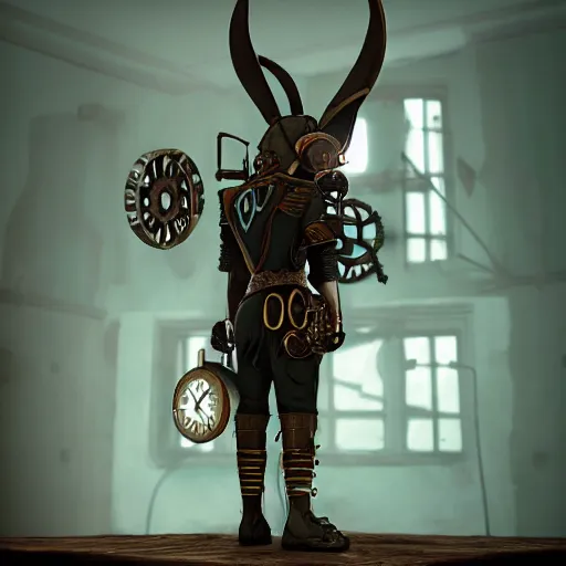 Image similar to a Warrior rabit art nuveau, steampunk, symmetry, full frame, cinematic light , unreal engine,