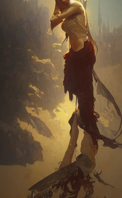 Image similar to a personification of the country israel, highly detailed, digital painting, artstation, concept art, sharp focus, illustration, art by greg rutkowski and alphonse mucha