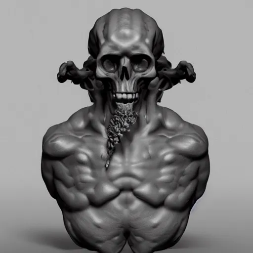 Image similar to a statue of a creature with a skull on it's head, an ambient occlusion render by cedric seaut ( keos masons ), zbrush central contest winner, new sculpture, zbrush, sketchfab, reimagined by industrial light and magic