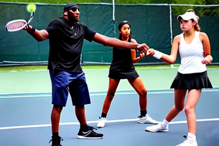 Image similar to ray lewis coaching high school girls tennis, inspiring photograph