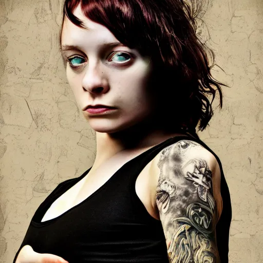 Prompt: award winning anachrome studio portrait of a girl with a dragon tattoo