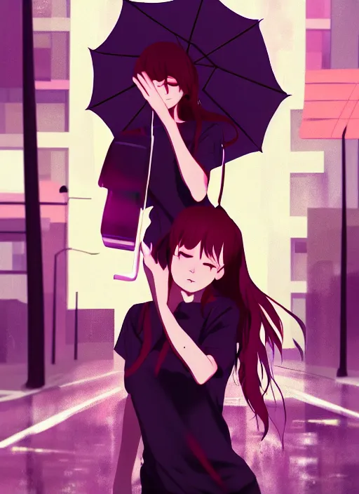 Image similar to listening to music at 2 am, night, pretty girl, pose, rain, lofi, lofi, peaceful, street light, anime key visual, poster, street wears, anime, by wlop, high quality, 4 k, trending, trending on artstation