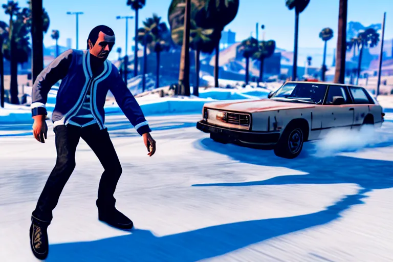 Prompt: An ice mage wreaking havoc in GTA 5