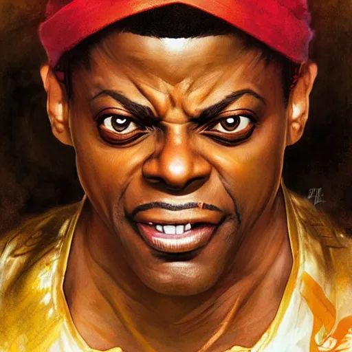 Image similar to chris tucker as dhalsim street fighter, jump kick, 4 k, ultra realistic, detailed focused art by artgerm and greg rutkowski and alphonse mucha