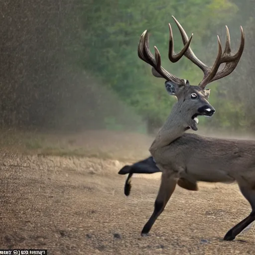 Image similar to a rocket launcher explosive deer military animal beast, huge, powerful, rocket, launcher, scary, anger, rage, canon eos c 3 0 0, ƒ 1. 8, 3 5 mm