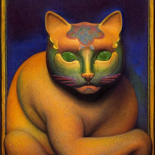 Image similar to cloisonne cat head sculpture, by annie swynnerton and diego rivera and nicholas roerich and jean delville, symbolist, dramatic lighting, god rays, art brut, rich colors, smooth, sharp focus, extremely detailed, adolf wolfli and ( donato giancola and bilibin )