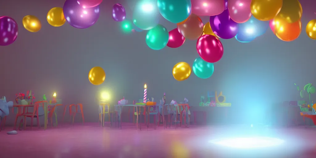 Prompt: Birthday Party, volumetric lighting, rendered by Octane, highly realistic, 4k wallpaper, trending on Artstation