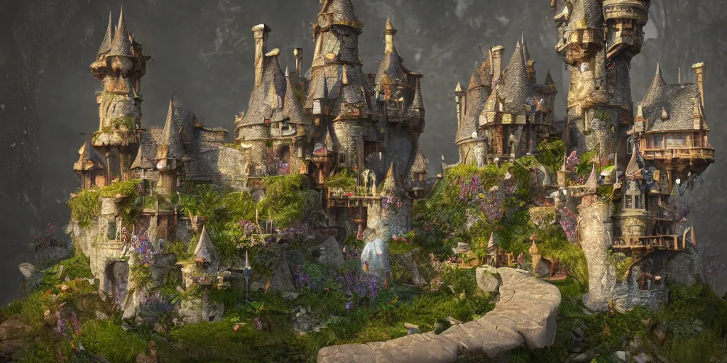 Image similar to a fairy castle, extremely detailed, unreal 5 render, fantasy digital art, octane render, beautiful composition, trending on artstation, award-winning photograph, masterpiece