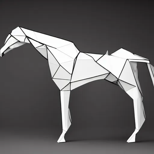 Prompt: horse wearing low-poly, futuristic body armor designed by zaha hadid