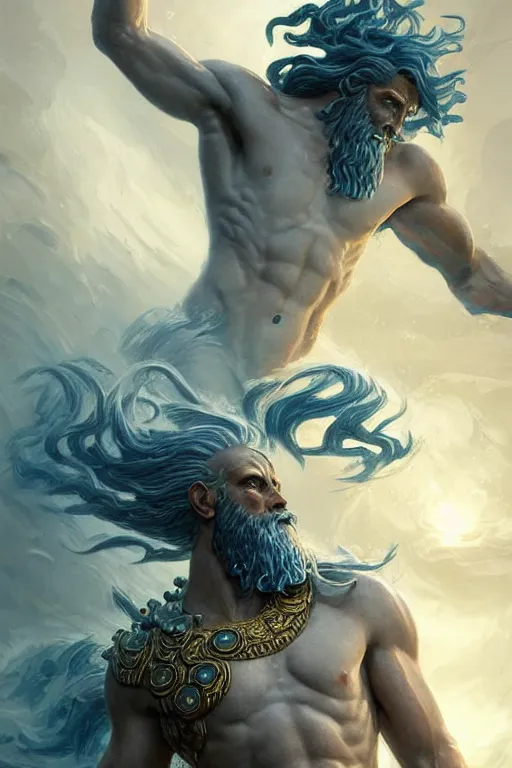 Image similar to poseidon humanoid god of the sea, trident, highly detailed, d & d, fantasy, highly detailed, digital painting, trending on artstation, concept art, sharp focus, illustration, art by artgerm and greg rutkowski and magali villeneuve