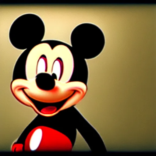 Image similar to Mickey Mouse as a demon, photorealistic, film still, desolate