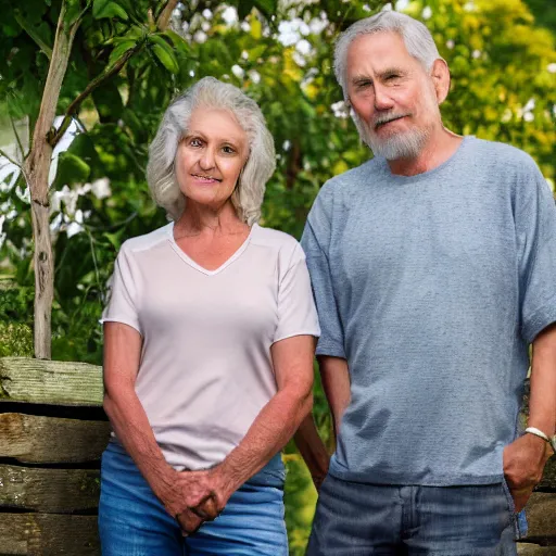 Image similar to a man and a woman around 3 0 years are standing in the backyard of a downtown home. focus on faces, realistic colors, detailed photo 8 k