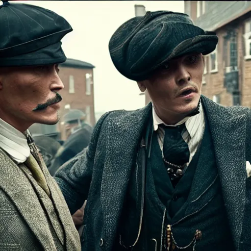 Image similar to Johnny Depp in Peaky Blinders very detail 4K quality super realistic