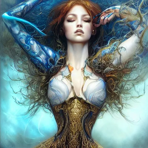 Image similar to a beautiful hangman manipulating water by karol bak, ayami kojima, artgerm, river, water, blue eyes, smile, concept art, fantasy