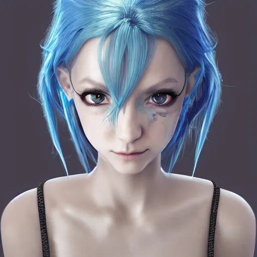 Image similar to portrait of young girl half dragon half human , dragon skin, dragon eyes, dragon crown, blue hair, long hair, highly detailed 3D render, 8k, rpg concept art character, jrpg character, manga, anime, video game character, concept art, by Yoshitaka Amano and David Cronenberg