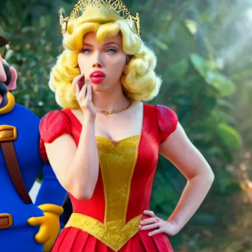 Image similar to Scarlet Johansson as princess peach in the new mario bros movie