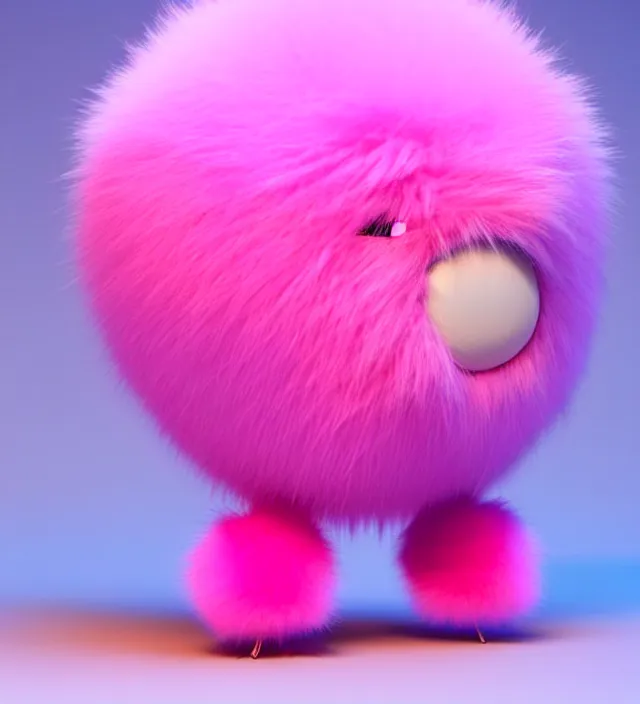 Image similar to high quality 3 d render hyperrealistic very cute big pink little spherical creature, plush mascot, short spiky dense fluffy smooth hair, isometric 3 d, pink fluffy fur, 1 5 0 mm, beautiful natural soft light, rim light, smooth background, artstation, ultra detailed, elegant, ultra detailed, metallic armor, octane render