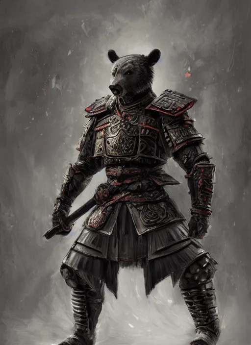 Prompt: samurai in full armor anthropomorphized Asian black bear, epic pose, Ivan Aivakovsky, Boris Vallejo, epic fantasy character art, D&D Concept Art, full length, Realistic, Regal, Refined, Detailed Digital Art, Oil Paining, Exquisite detail, post-processing, masterpiece, Cinematic Lighting, Unreal Engine, 8k, HD