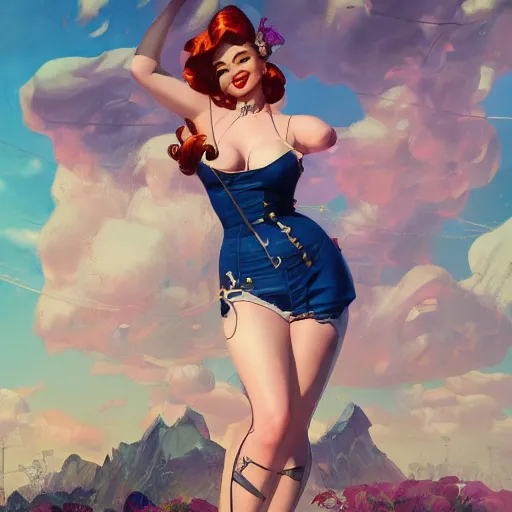Prompt: pin up version of saweetie epic composition, hyper detailed, digital art, trending in artstation, cinematic lighting, studio quality, unreal engine 5 rendered, art style by klimt and nixeu and ian sprigger and wlop and krenz cushart