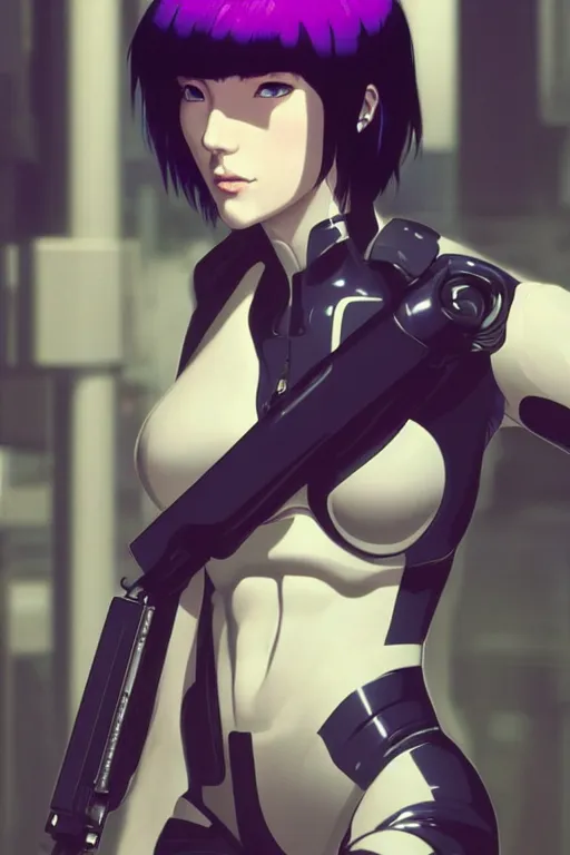 Image similar to a film still portrait of a motoko kusanagi ghost in the shell, finely detailed features : : gits sac 2 0 4 5 by pixar : : by ilya kuvshinov, rossdraws, artgerm, sola digital arts, octane render, production i. g, volumetric lighting, anti aliasing, raytracing : :