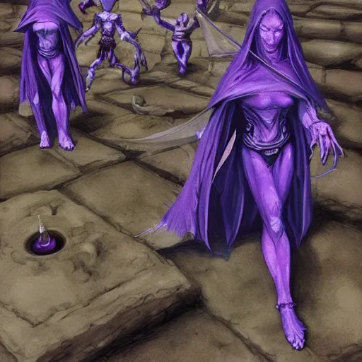 Image similar to cute undead purple cloaked liches, from the second edition of hollow's guide to summoning undead, summoning undead friends, highly detailed, by brom, by larry elmore, artstation