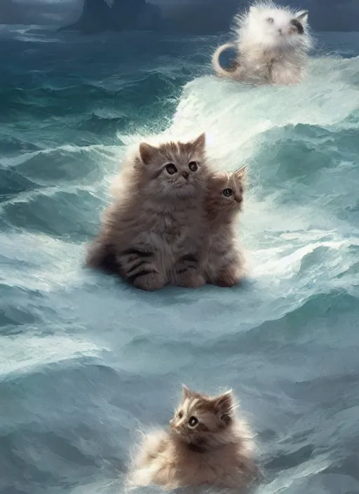 Image similar to rough sea with fluffy kittens instead of water Mandelbrot fractal by Craig Mullins, ilya kuvshinov, krenz cushart, artgerm trending on artstation by Edward Hopper and Dan Mumford and WLOP and Rutkovsky, Unreal Engine 5, Lumen, Nanite, low poly