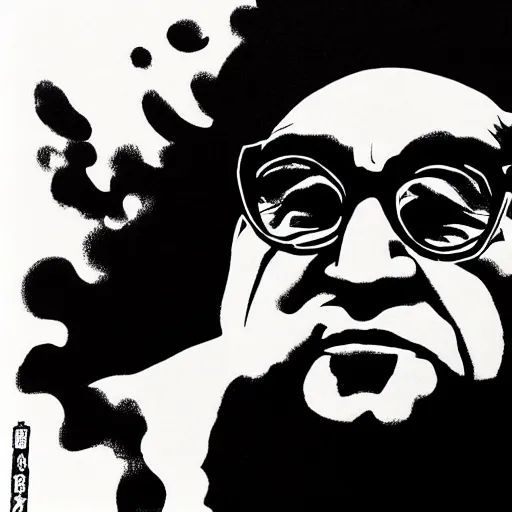 Image similar to danny devito japanese ink print