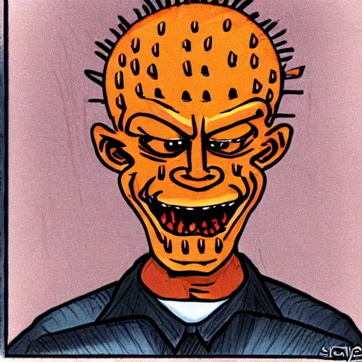 Image similar to beavis freddy krueger pinhead testifying in court, detailed faces