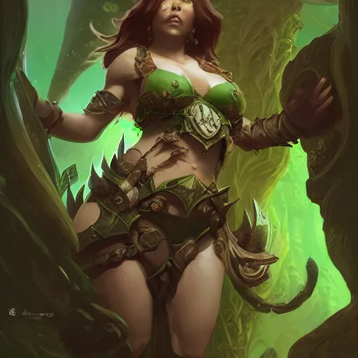 Prompt: green female ogre, deep focus, d & d, fantasy, intricate, elegant, highly detailed, digital painting, artstation, concept art, matte, sharp focus, illustration, hearthstone, art by artgerm and greg rutkowski and alphonse mucha