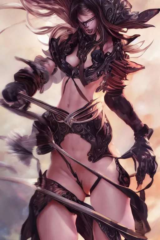 Prompt: gisele bündchen in a blade and soul spinoff artbook rendered by the artist Taran Fiddler, Joe Madureira,Nadezhda Tikhomirova, Jiyun Chae, Lê Long, trending on Artstation by Hyung tae Kim, artbook, Stanley Artgerm Lau, WLOP, Rossdraws , James Gurney