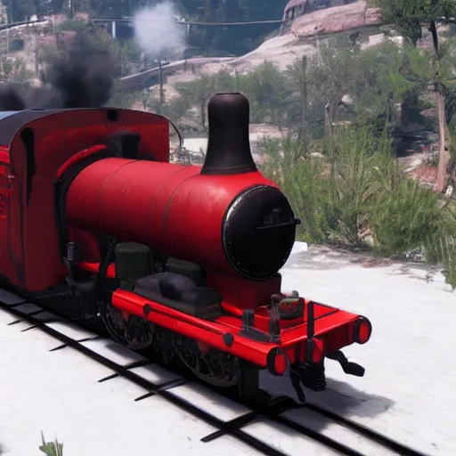 Image similar to futuristic sleek steam locomotive in red dead redemption 2