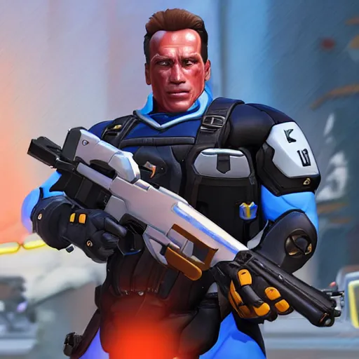 Image similar to a screenshot of arnold schwarzenegger as soldier 7 6 in overwatch