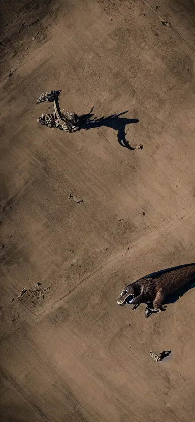 Image similar to “ a aerial photo of tyrannosaurus, side shot, by shunji dodo, 8 k resolution, high quality ”