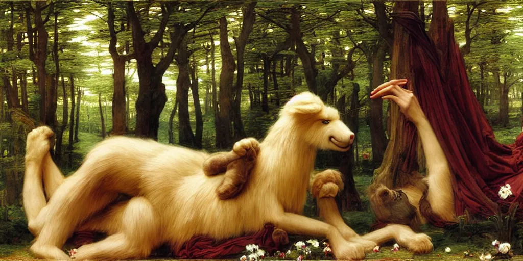 Prompt: 3 d precious moments plush mythological animal, realistic fur, mythology, daily life, master painter and art style of john william waterhouse and caspar david friedrich and philipp otto runge