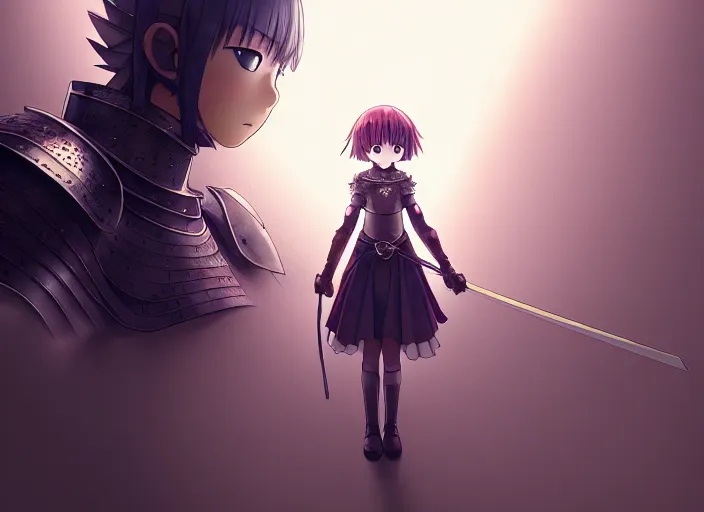 Prompt: girl in knights armor, Norihiro Yagi,omoide emanon, murata range,kawaii, kyoto animation, manga,katsura masakazu, intricate, detailed, studio lighting, gradation,editorial illustration, matte print, Ilya Kuvshinov, concept art,makoto shinkai,loish,rule of thirds,tsuruta kenji,james jean