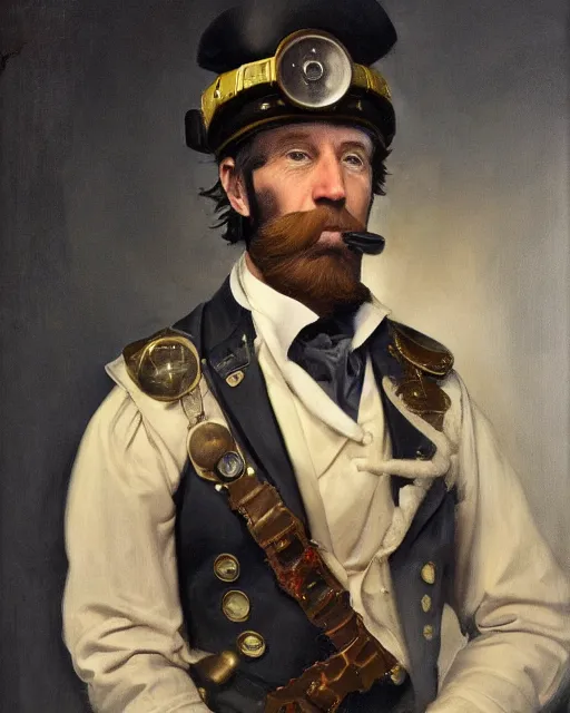 Prompt: a portrait of Joe Biden as a steampunk captain, art by by Joseph Karl Stieler and Théodore Gericault and Eugène Delacroix, highly detailed, trending on artstationhq