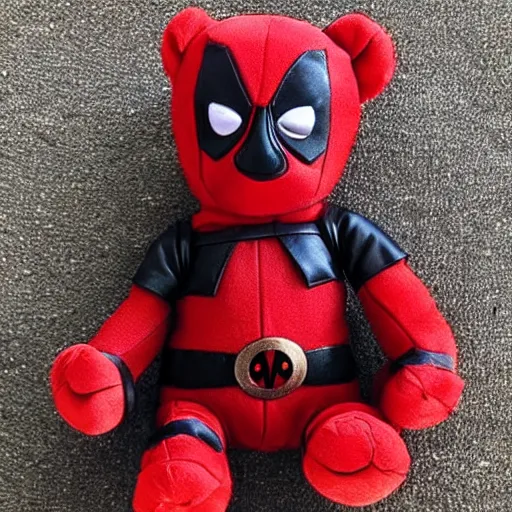 Prompt: a beautiful photo of a plushy deadpool teddy bear, trending on instagram