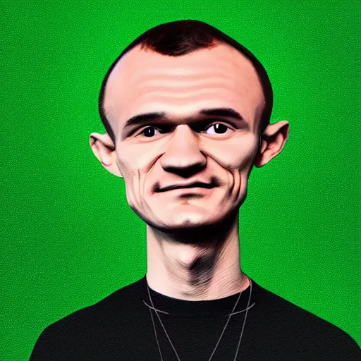 Image similar to Vitalik Buterin big head, painted by Mike Winkelmann