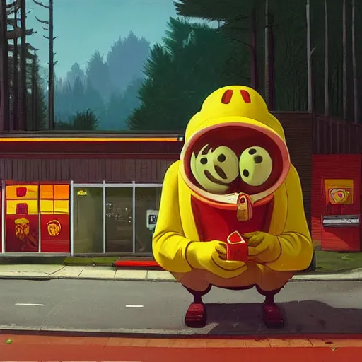 Image similar to pepe as macdonalds worker by simon stalenhag