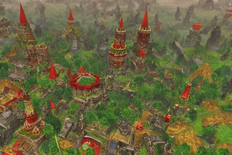 Image similar to moscow in style of warcraft orgrimmar, ork village, green and red orcs in modern camouflage