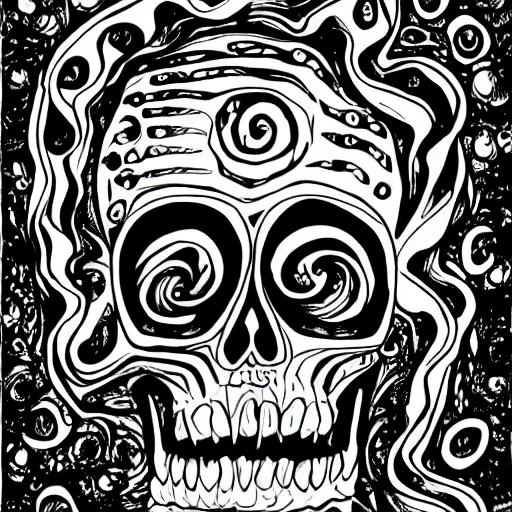 Image similar to A skull with lots of spirals in the style of junji ito