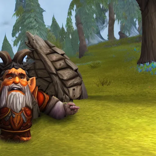 Image similar to World of Warcraft screenshot of a gnome sitting on a wild boar