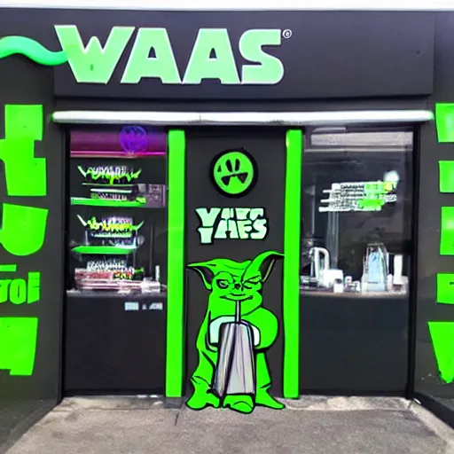 Image similar to yoda themed vape and bong shop exterior